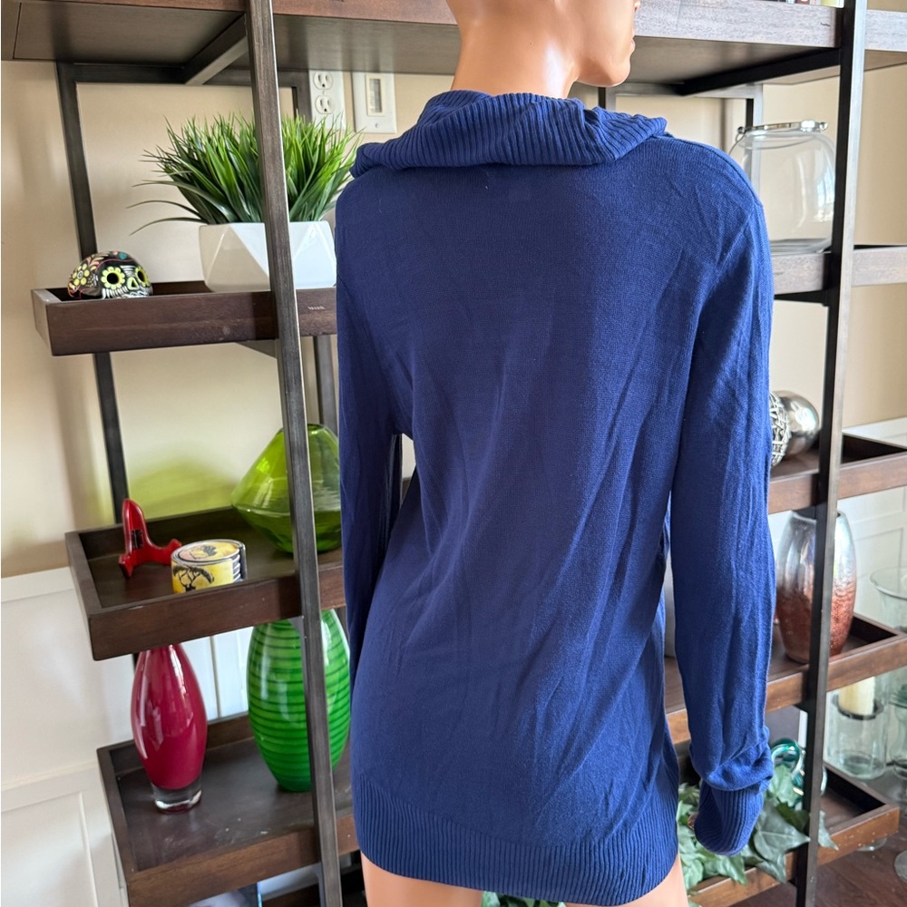 Women's Blue Cowl Neck Sweater lightweight tight knit passport XL long sleeve - Picture 3 of 11